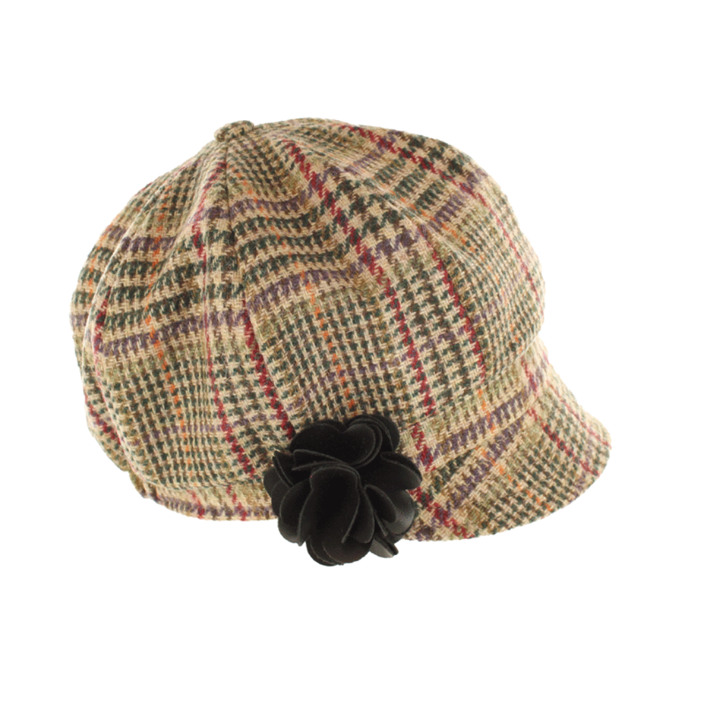 Ladies Tweed Newsboy Hat - Cream Red & Beige, Mucros Newsboy 391