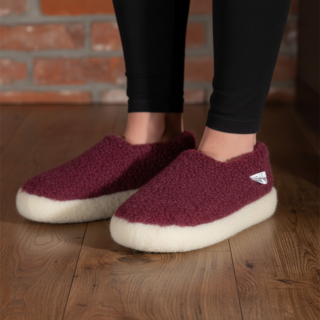 Merino wool slippers in rich red – perfect for gifting or relaxing at home