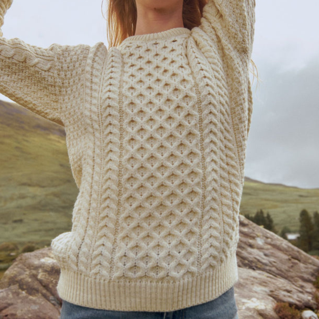 Inisheer Traditional Merino Aran Sweater - Natural
