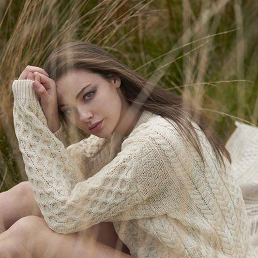 Irish Traditional Merino Aran Sweater - Natural