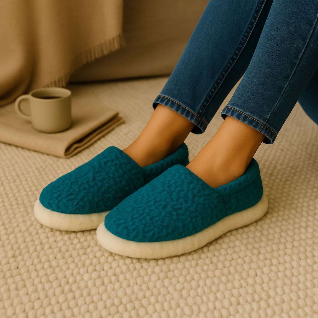 Merino wool slippers in turquoise – soft, warm, and lightweight indoor shoes