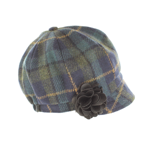 Ladies Tweed Newsboy Hat - Green/ Mustard Check