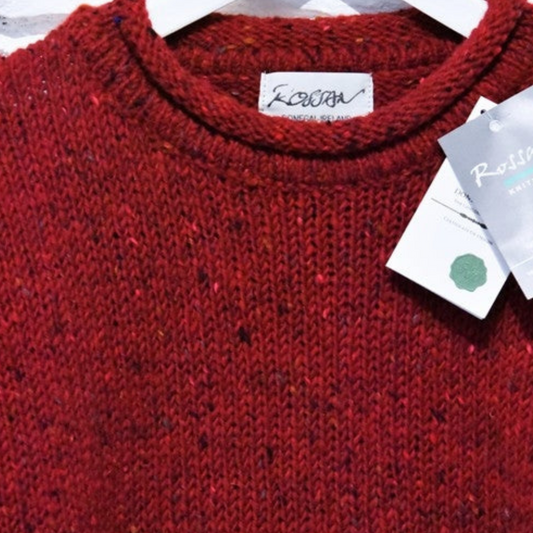 Hand-loomed Irish wool sweater in red fleck – Rossan Knitwear
