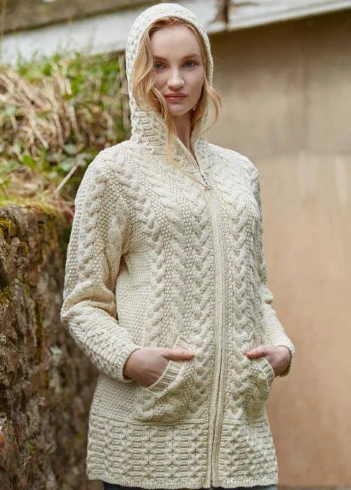 Irish Aran Hooded Coat Ember