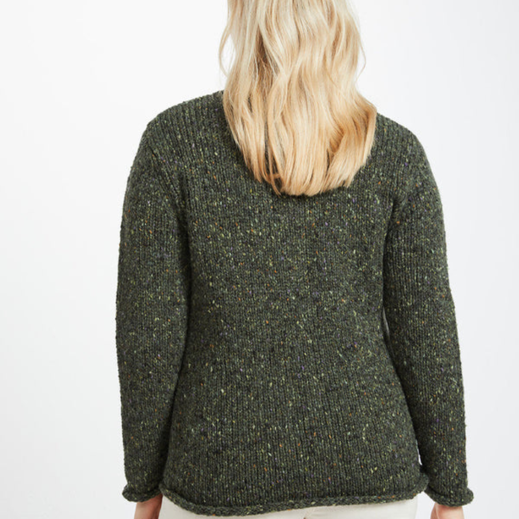 Back view of Avondale Tweed Cardigan showing tailored fit and wool tweed design