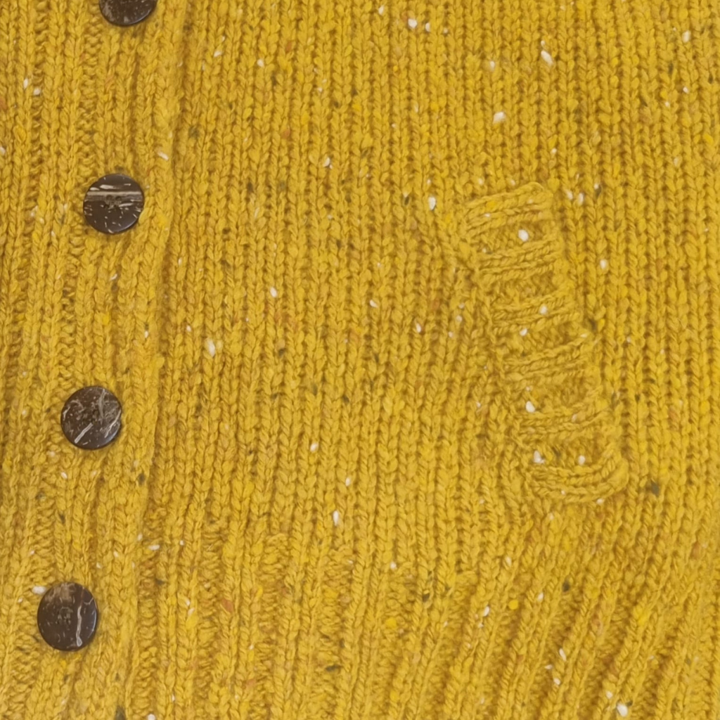 Irish knitwear cardigan – mustard Donegal Tweed