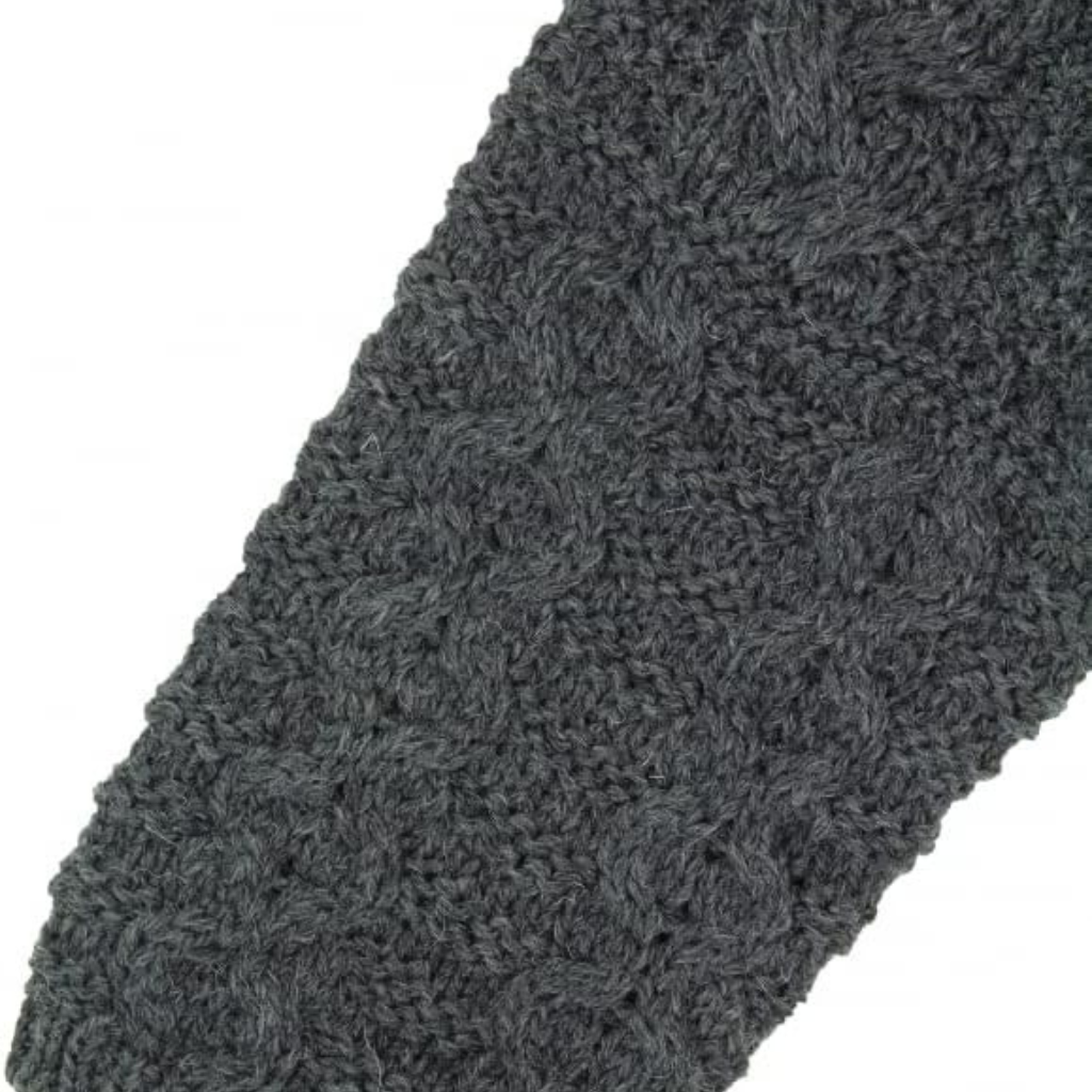 Celtic Cable Aran Hoodie Charcoal Sleeve Detail - The Donegal Shop