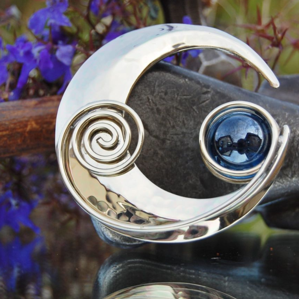 Celtic Crescent Moon Brooch angled detail