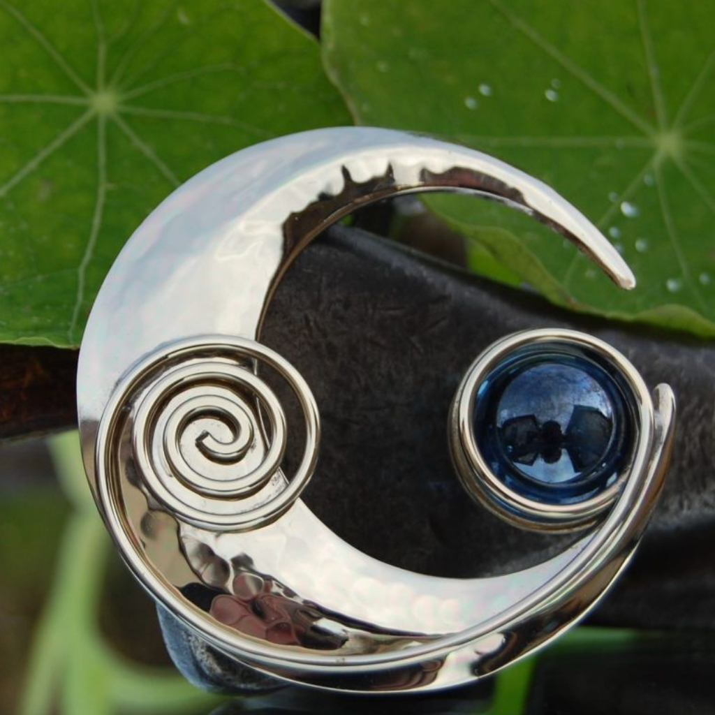 Celtic Crescent Moon Brooch presented in gift box