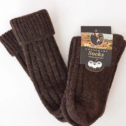 Long Jacob’s Sheep Wool Socks – Mix Brown folded with label