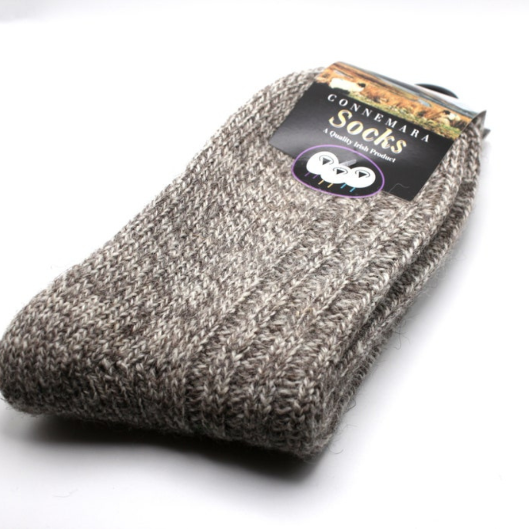 Jacob's Sheep Wool Socks – Mix Brown in packaging, authentic Irish wool socks