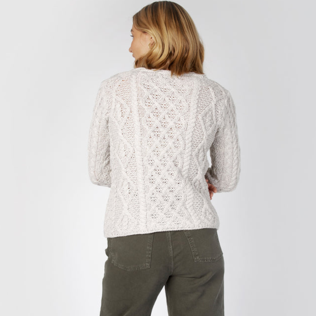 Lambay Lattice Cable Aran Sweater in Grey Marl – back view