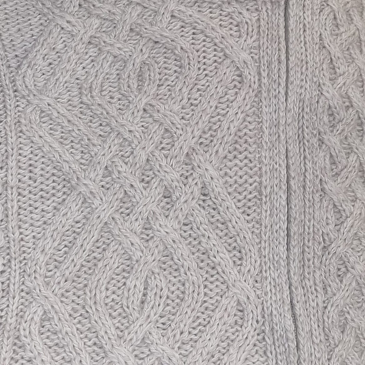 Merino Wool Biker Style Jacket in Parsnip Beige – Aran Knit with Crossover Zip