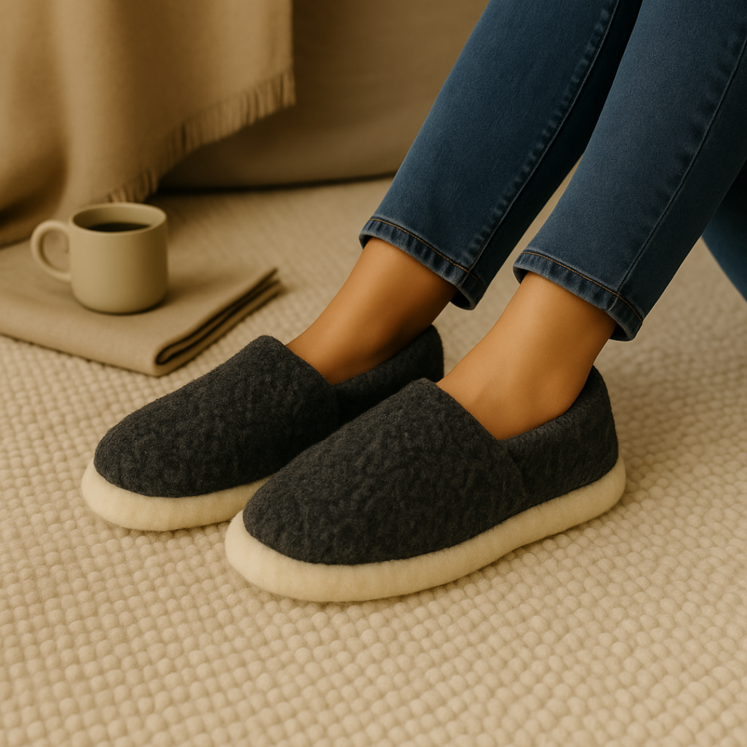 Graphite wool slippers – anti-slip sole and warm wool lining for indoor use