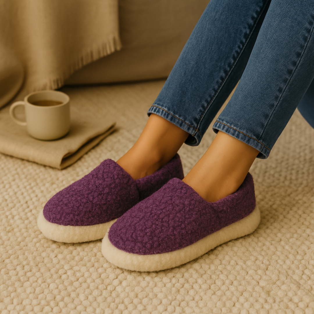 Merino wool slippers in violet – snug, stylish, and handcrafted for everyday wear