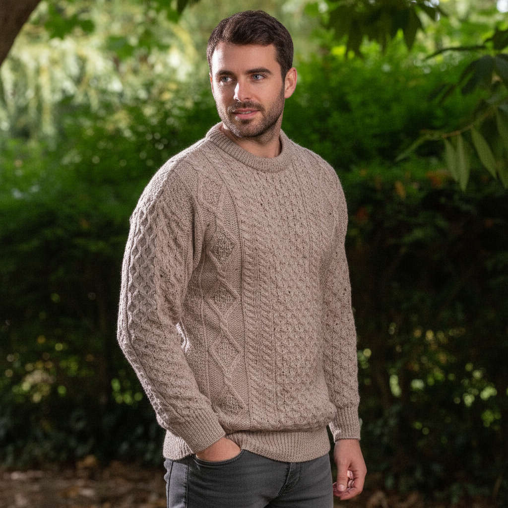 Light Aran Crew Neck Sweater – Oatmeal Nep