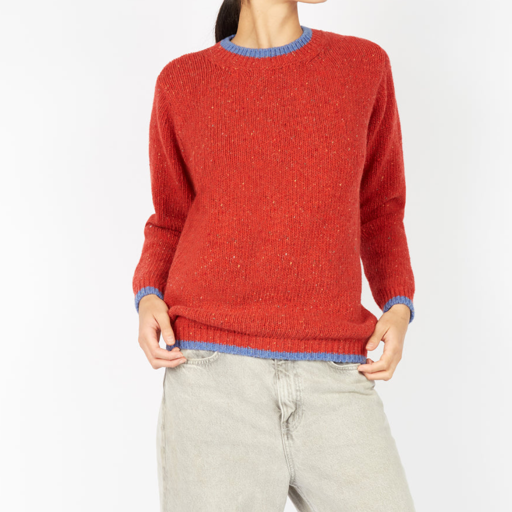 Slaney Crew Neck Sweater – Chilli – Front view on model