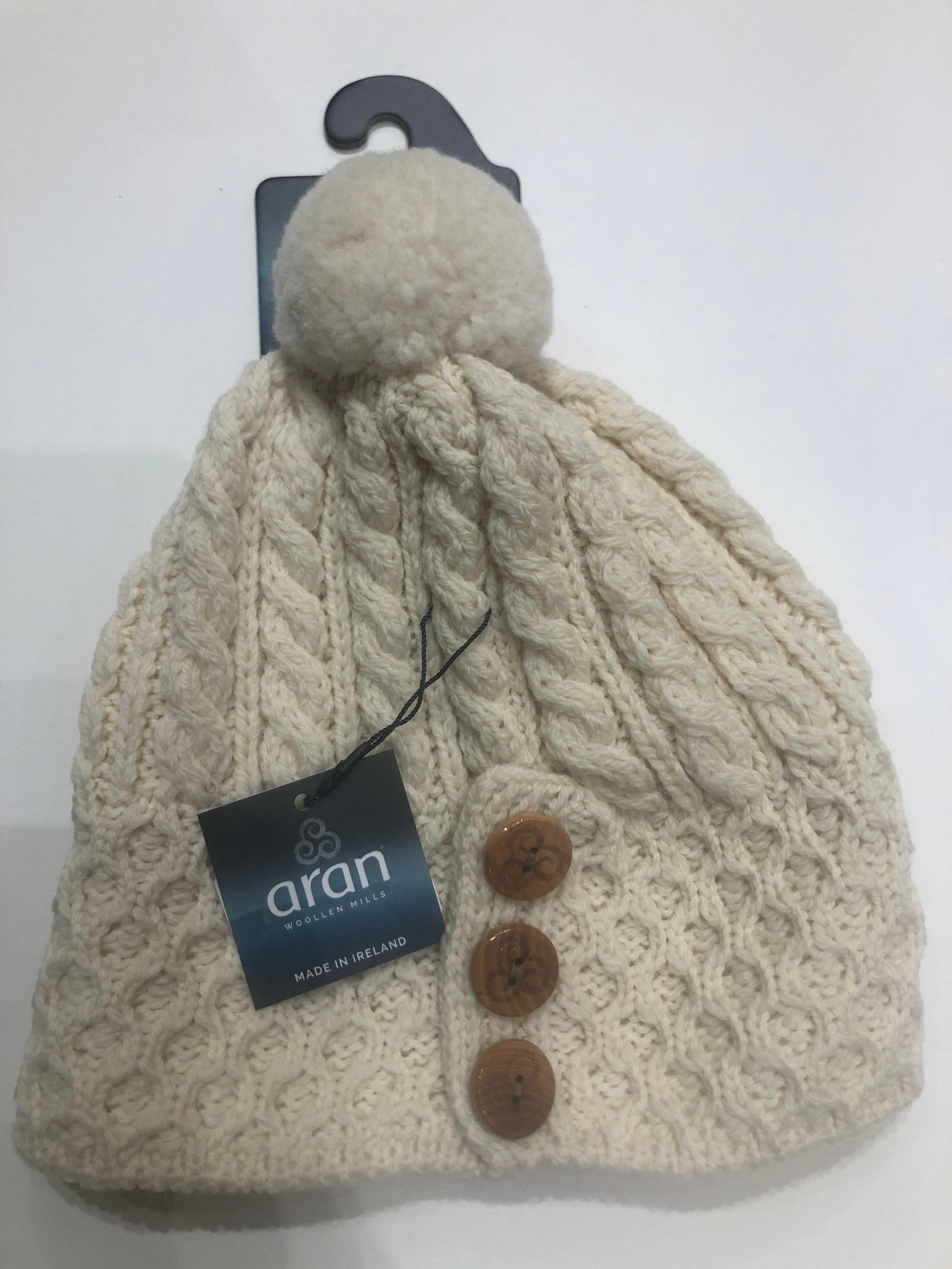 Aran Wool Hat With Three Buttons 