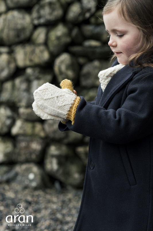 Aran Tricolour Merino Wool Mitts