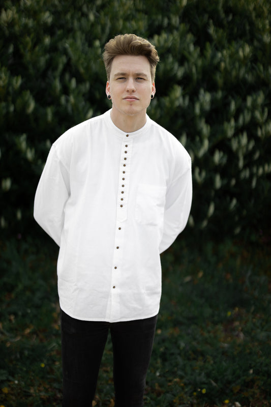 White Buttoned Grandfather Shirt