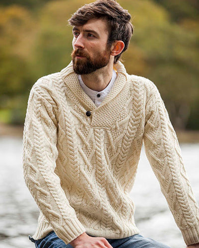 Aran Sweater With Shawl Collar