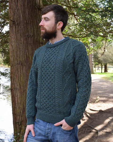 Mens Green Aran Sweater
