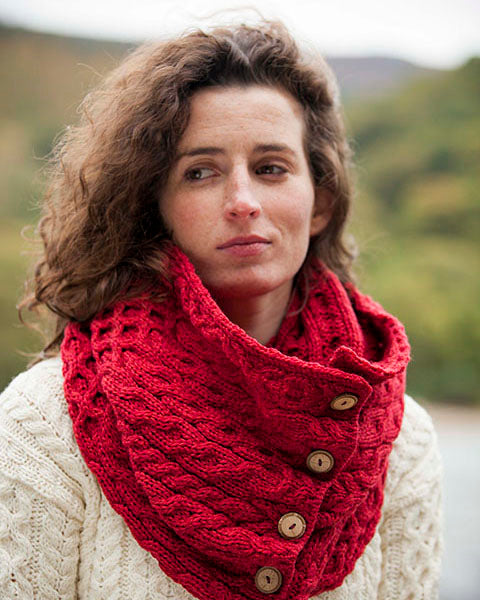 Aran Merino Wool Infinity Scarf Red