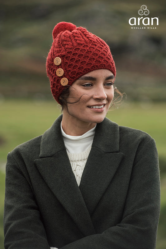 Aran Wool Hat With Buttons