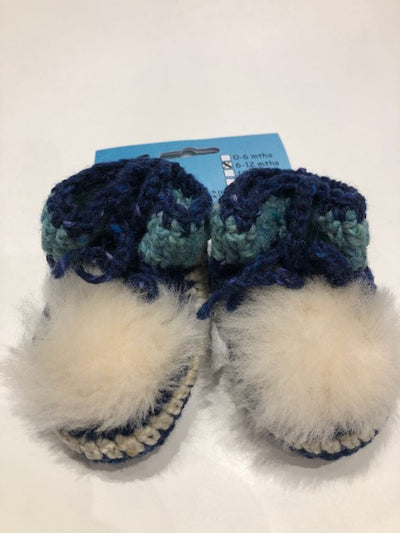 Blue and Green Woolen Baby Shoes