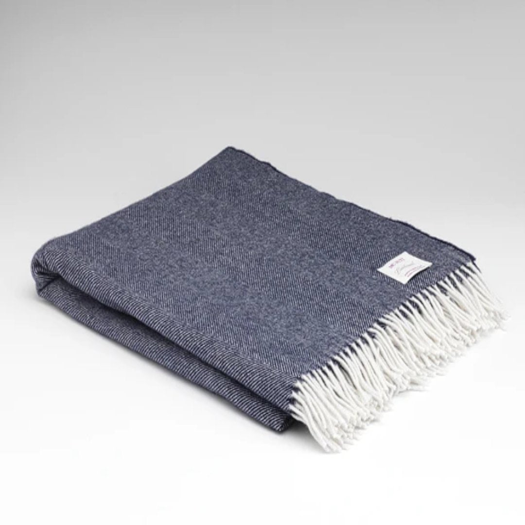 McNutt supersoft wool throw navy heringbone