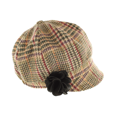 Ladies Tweed Newsboy Hat - Cream Red & Beige, Mucros Newsboy 391