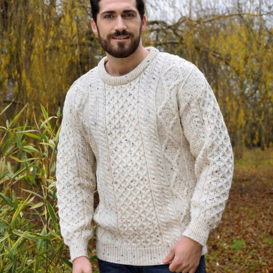 Light Aran Crew Neck Sweater – Natural Fleck