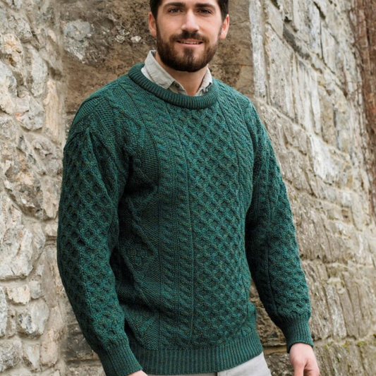 Light Aran Crew Neck Sweater – Green
