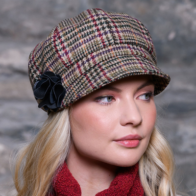 Ladies Tweed Newsboy Hat - Cream Red & Beige, Mucros Newsboy 391