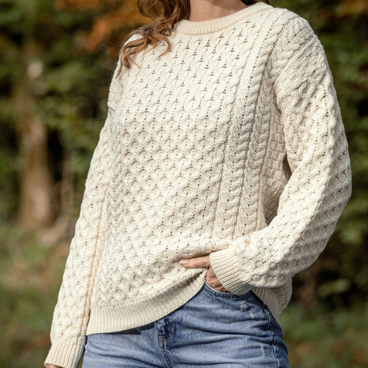 Irish Traditional Merino Aran Sweater - Natural