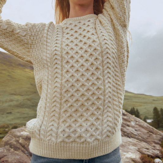 Inisheer Traditional Merino Aran Sweater - Natural