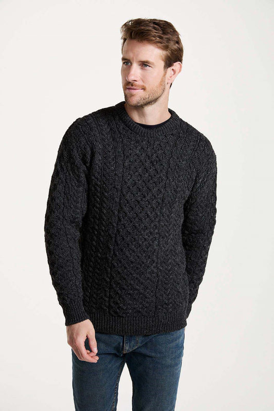 Light Aran Crew Neck Sweater – Charcoal