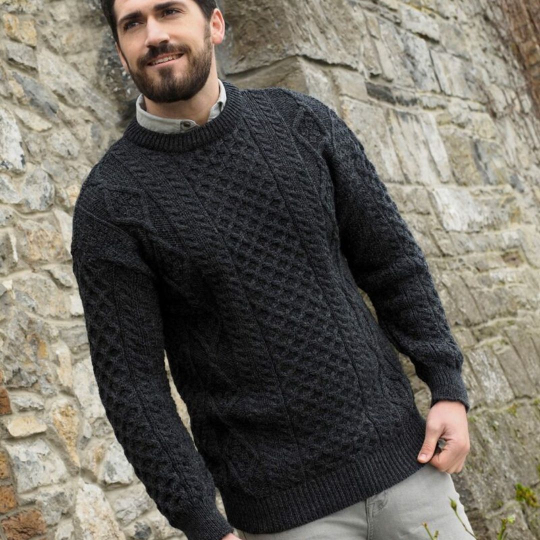 Light Aran Crew Neck Sweater – Charcoal