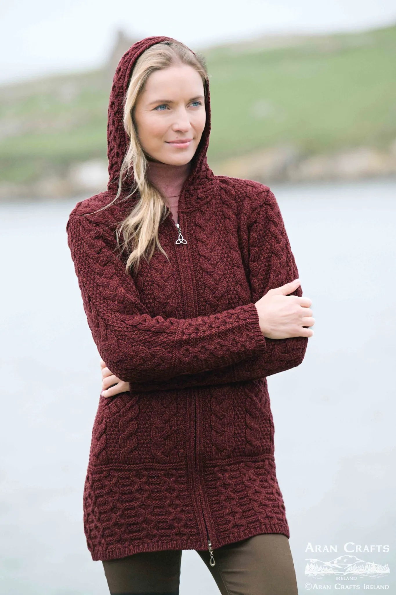 Irish Aran Hooded Coat Ember