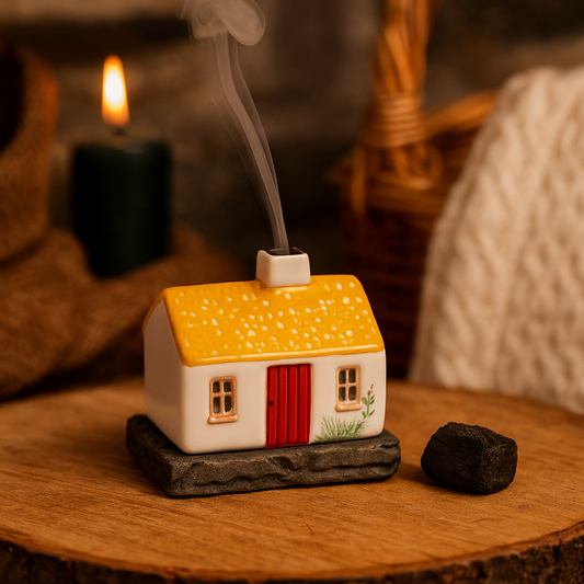 Bring home the scent of Ireland with this handcrafted ceramic cottage turf burner. Includes 10 real Irish turf pieces – smoke gently rises through the chimney, evoking memories of warm fires and cozy pubs.

