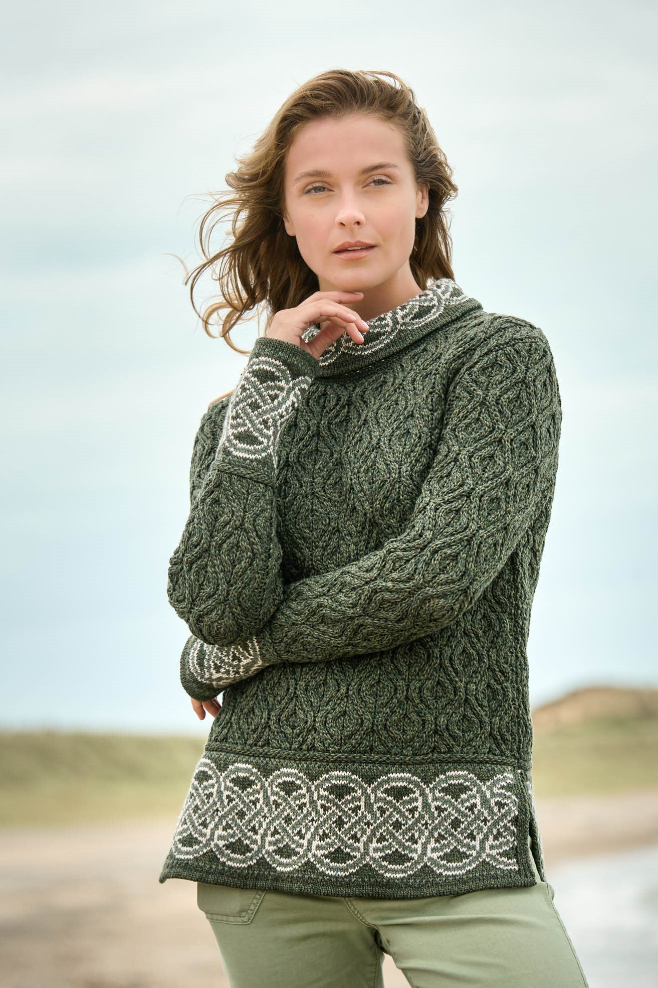 Jacquard Cowl Neck Sweater
