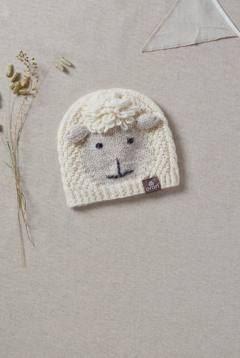Aran Hand Knit Kids Sheep Beanie