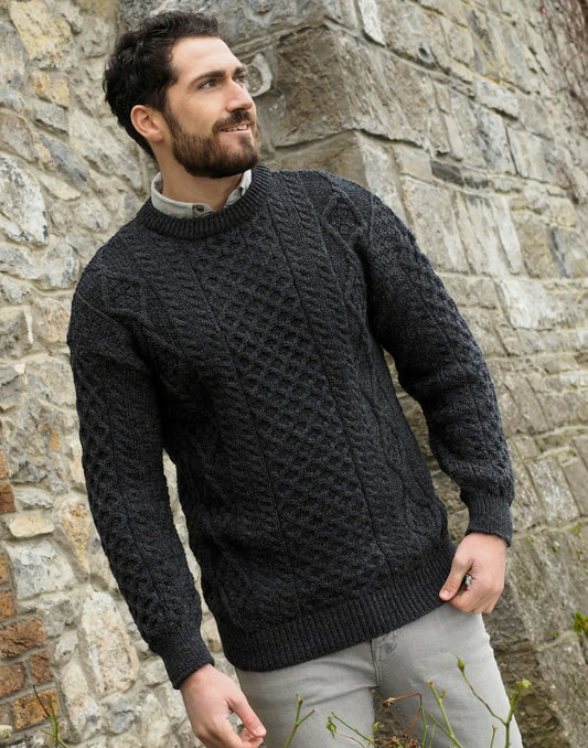 Light Aran Crew Neck Sweater – Charcoal