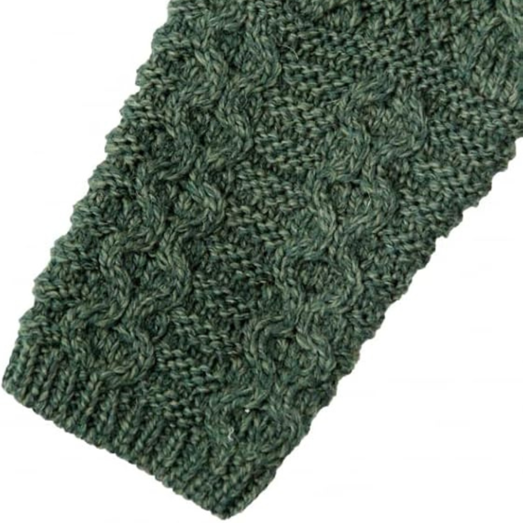Irish Aran Hooded Coatigan in Green – sleeve view