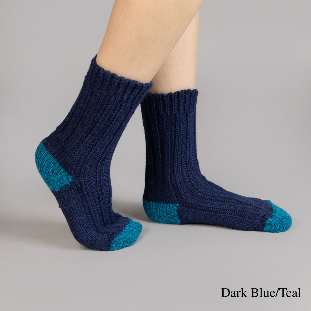 Lifestyle image of Dark Blue & Teal Merino Wool Socks, Irish-made from 100% merino wool