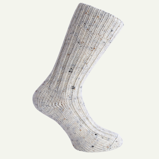 A single Aran Nep Donegal wool sock in natural cream with flecks, made in Ireland from 100% pure new wool.