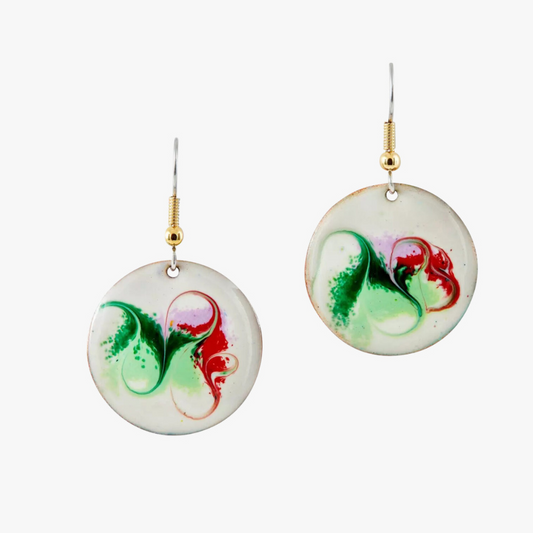 Front view: Geisha Girl Ivory Drop Earrings handcrafted in Ireland with bold enamel design