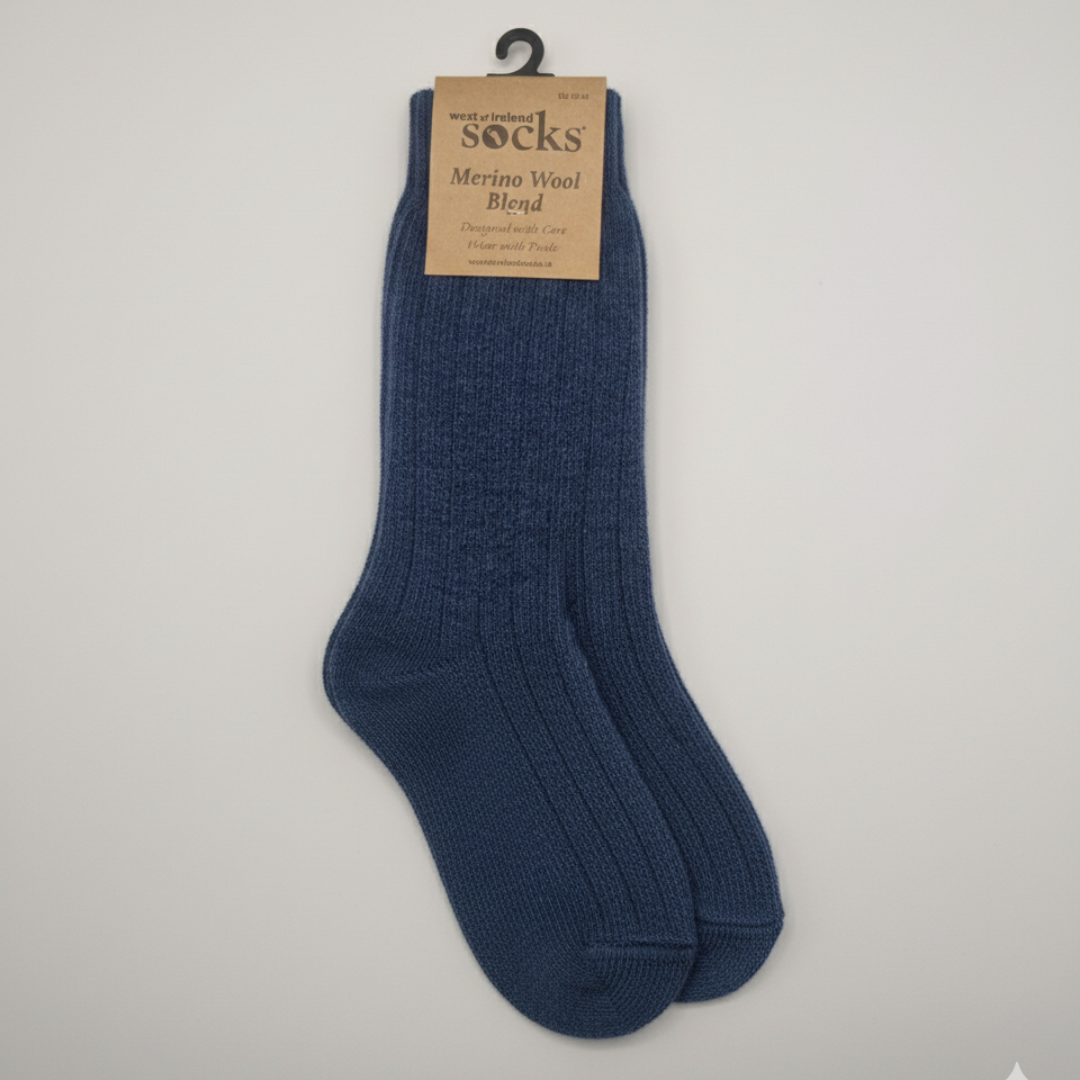 Irish-made Denim Merino Wool Socks – soft, warm, and breathable design.