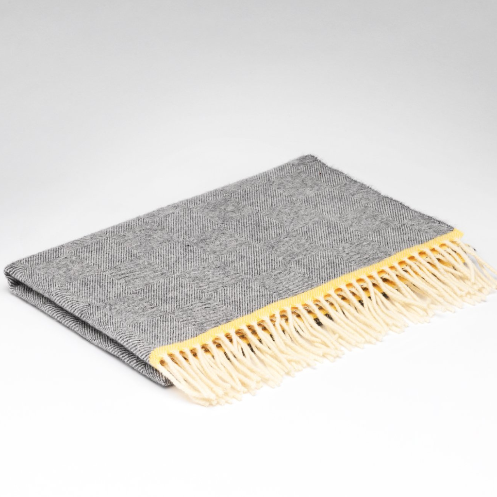 McNutt’s Penguin Baby Blanket in grey herringbone, 100% Merino lambswool