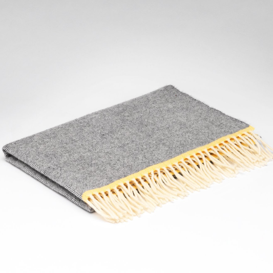 McNutt’s Penguin Baby Blanket in grey herringbone, 100% Merino lambswool